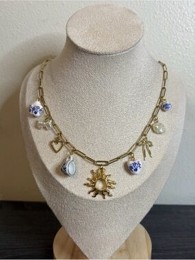 Handmade Gold/Pearl Porcelain Charm Necklace